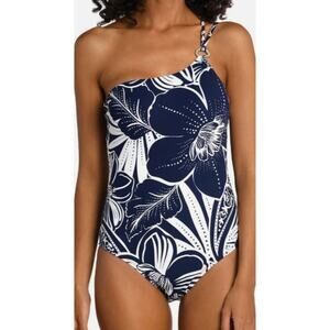 La Blanca Navy and White Floral One Piece Swimsuit